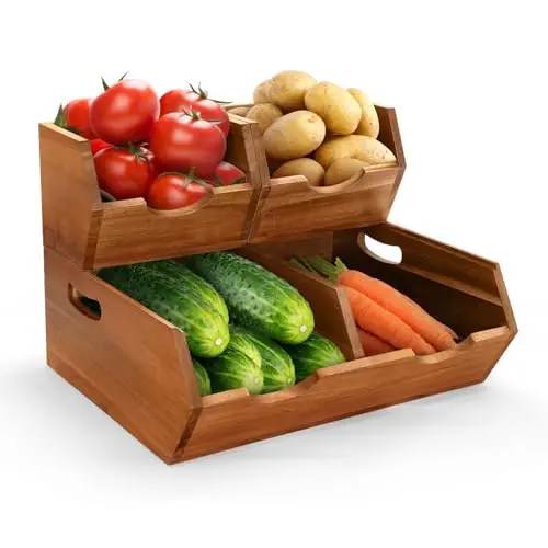 EULXSUD acacia wood pantry storage bins in rustic style