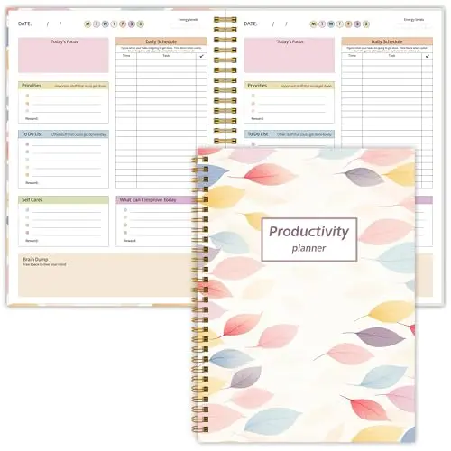 Medolove ADHD planner with colorful leaves design and spiral binding