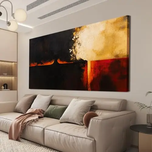 Large abstract canvas wall art in black and red vintage style