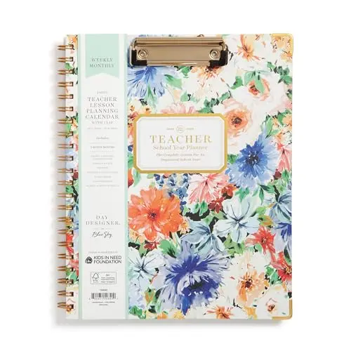 Blue Sky Day Designer teacher planner with hard cover and clipboard feature