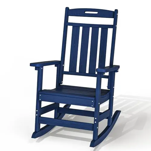 Plawdlik navy blue outdoor rocking chair with high back
