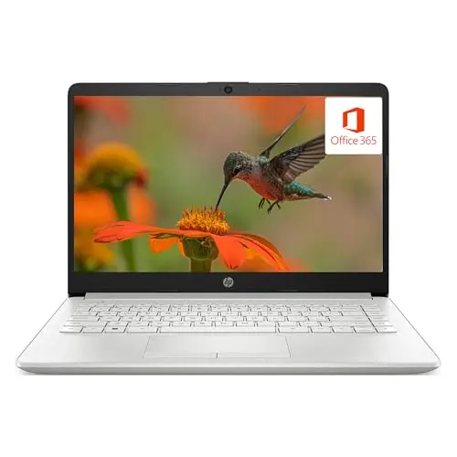 HP 14 inch premium HD laptop in silver with portable design