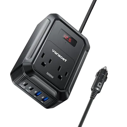 VANSOET 200W car power inverter with PD 65W USB-C port and LCD display