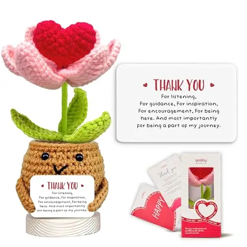 Gossby handmade crochet heart flower with thank you message