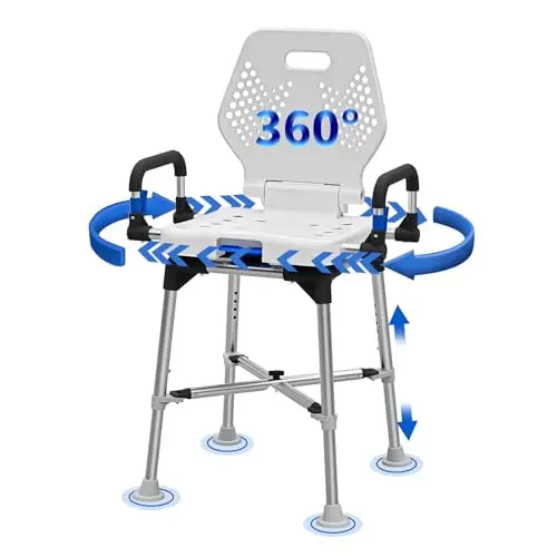 SEATYUPRO white swivel shower chair with foldable arms