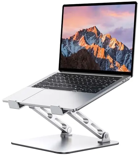 RIWUCT dual-bar support laptop stand in silver showing compact folded size