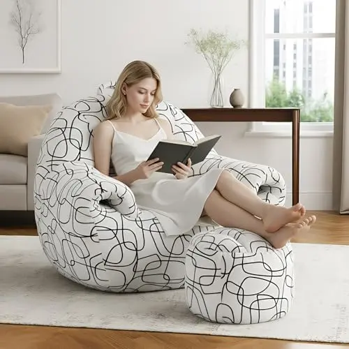 DAICO bean bag chair with ottoman in geometric pattern