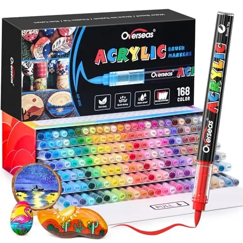 Overseas acrylic paint markers set with 168 colors and brush tips