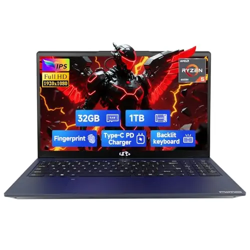 NIMO blue gaming laptop with fingerprint sensor and backlit keyboard