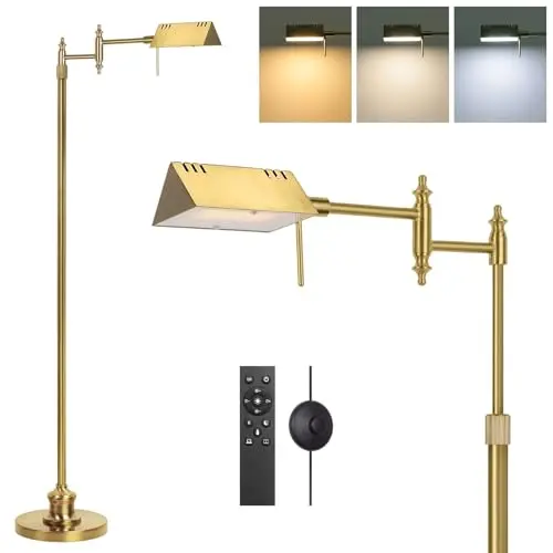 Bairth pharmacy style floor lamp with adjustable arm and remote control