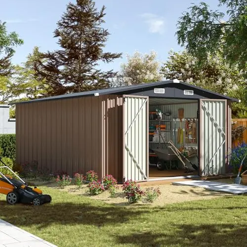 Aoxun large metal storage shed in brown