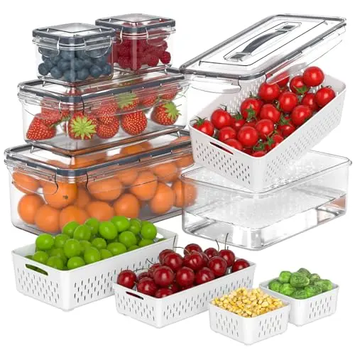 Anysig five-piece fruit storage containers with handle lids and colanders