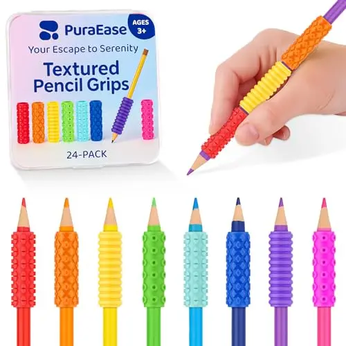 PuraEase textured pencil grips in rainbow colors