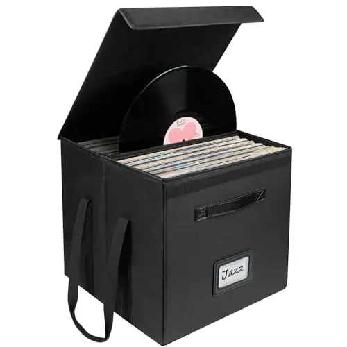 Uniclife collapsible vinyl record storage box with lid and handles