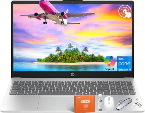 HP 15.6 inch touchscreen laptop in natural silver