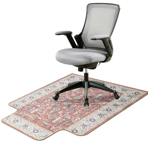 Aqzuxira polyester chair mat with vintage design on LVP flooring