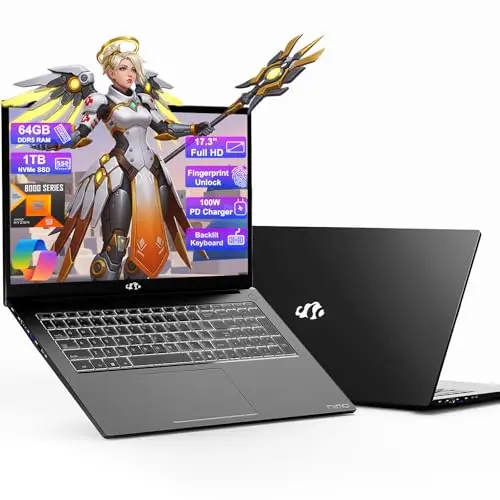 NIMO 17.3 inch gaming laptop with 64GB RAM and backlit keyboard