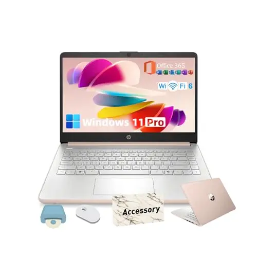 HP 2025 14-inch laptop in rose gold color