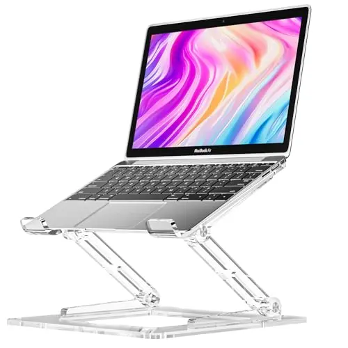 VIGLT white acrylic laptop stand showing sleek transparent design