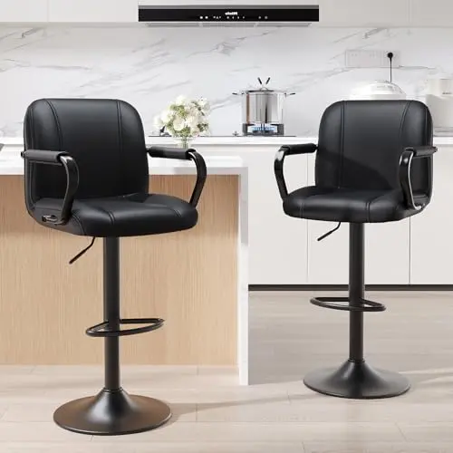 MALOL adjustable bar stool with black PU leather and metal frame