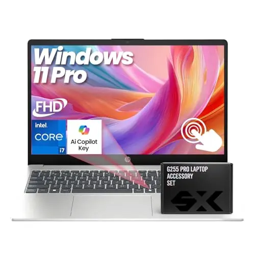 HP touchscreen business laptop with accessories for trading setup