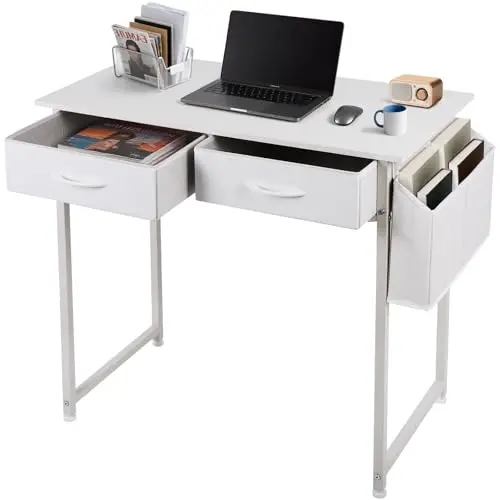 GCCSJ 31.5-inch computer desk with fabric drawers and headphone hook